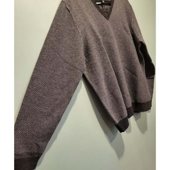 New Jos A Bank Reserve Wool Blend V Neck Sweater Sz L Gray Herringbone - Picture 3 of 5
